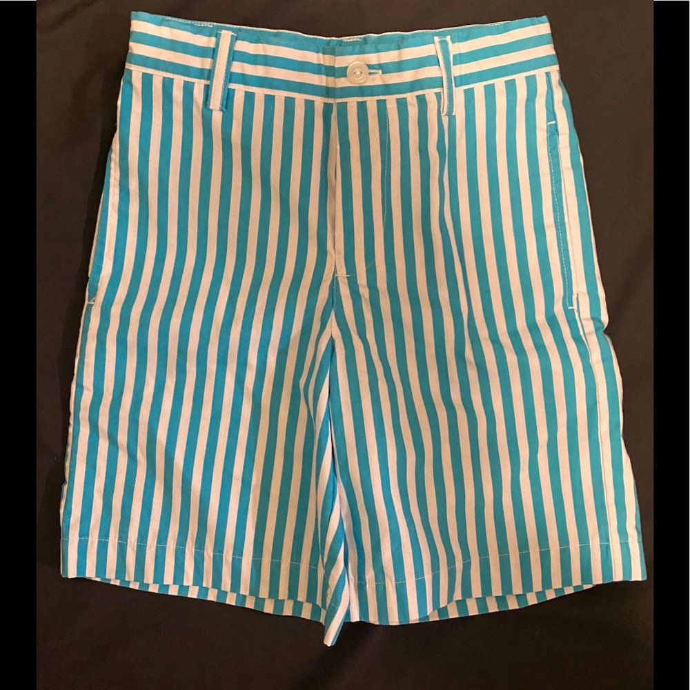 New VTG Kelly’s Kids 6 Boy Easter Blue Aqua White Striped Shorts Bermuda